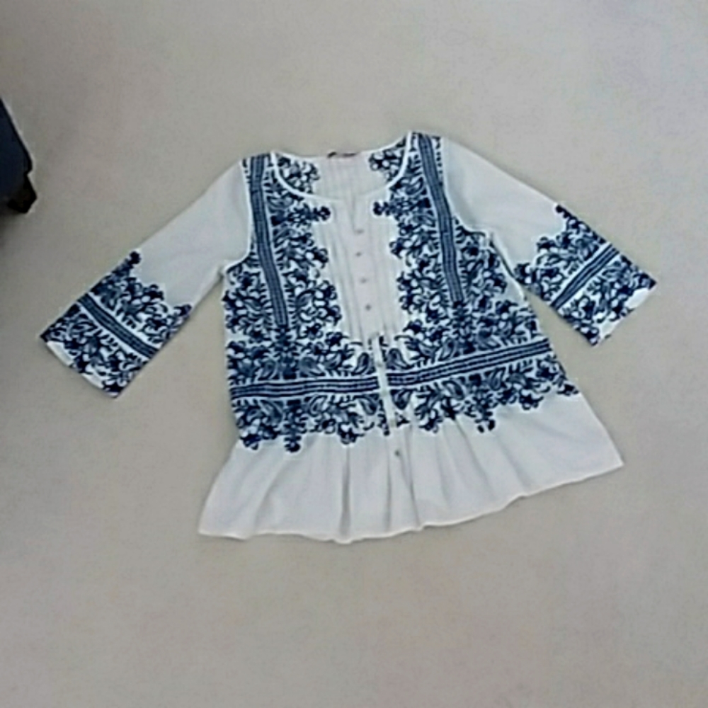 Blue and white bohemian style  Calypso shirt